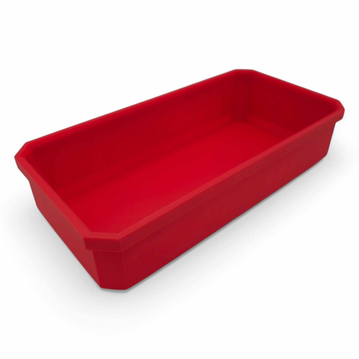 Red Milwaukee Pack-out Slim long bin without divider for organizing longer tools and accessories