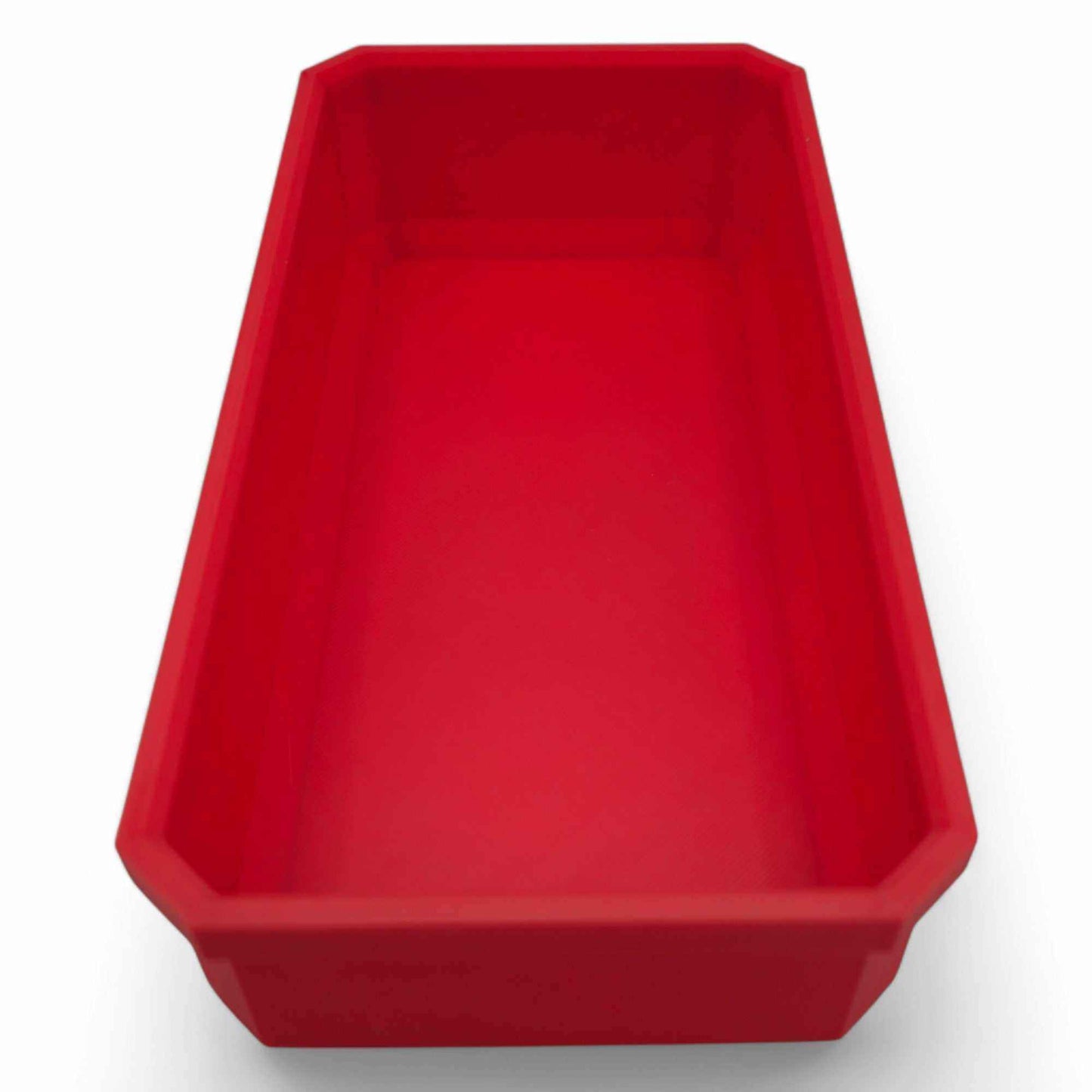 Red Milwaukee Pack-out Slim long bin with no divider for organizing longer tools and accessories.
