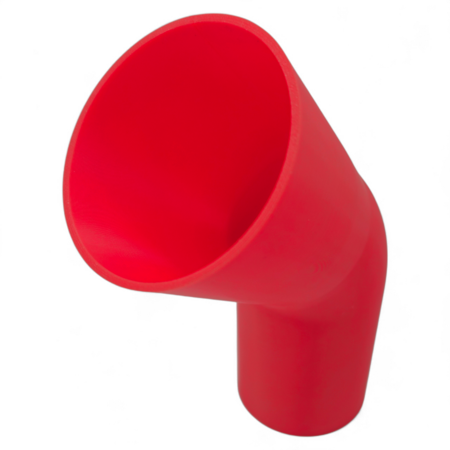 Red Milwaukee 2623-20 chip deflector adapter for 3.25-inch planer exhaust port, made from durable PETG plastic, designed to redirect wood shavings safely.