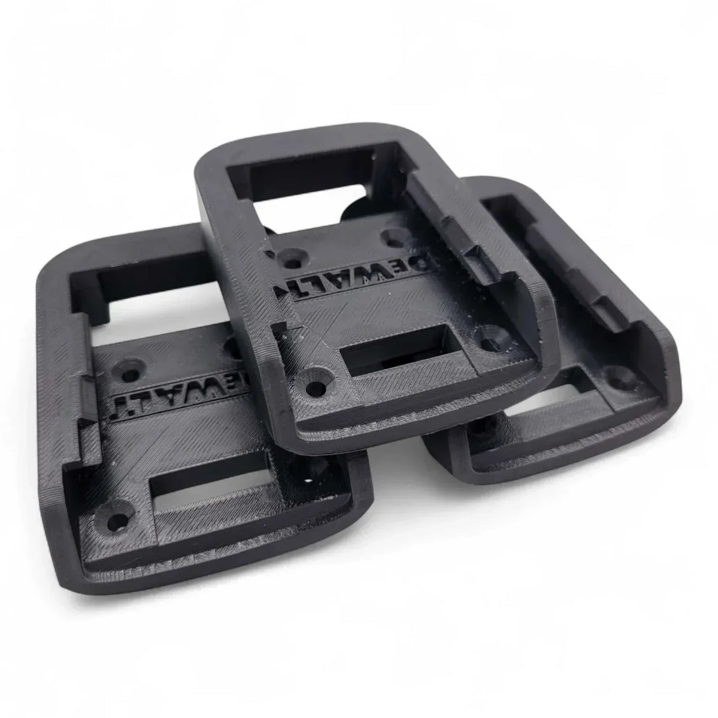 3-pack wall mounted battery holders for 20V DeWalt batteries, USA-made durable PETG design.