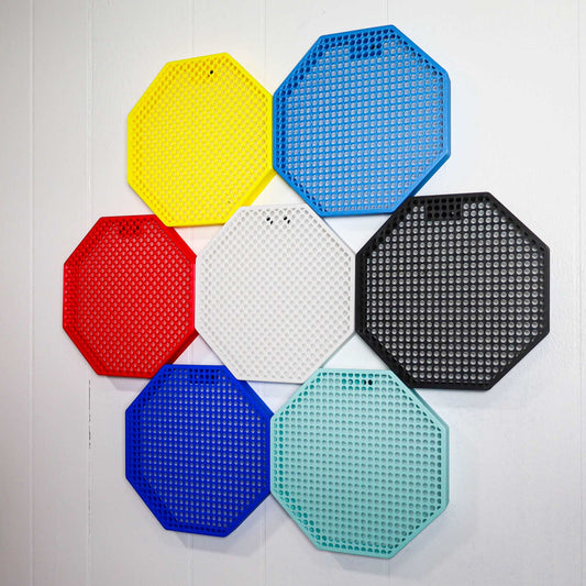 Set of colorful 8" octagon enamel pin boards for wall mount or self-standing display