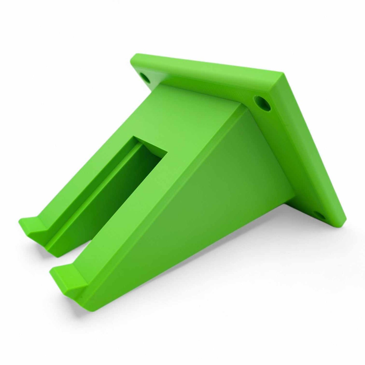 Durable green wall mount for EGO string trimmer storage.