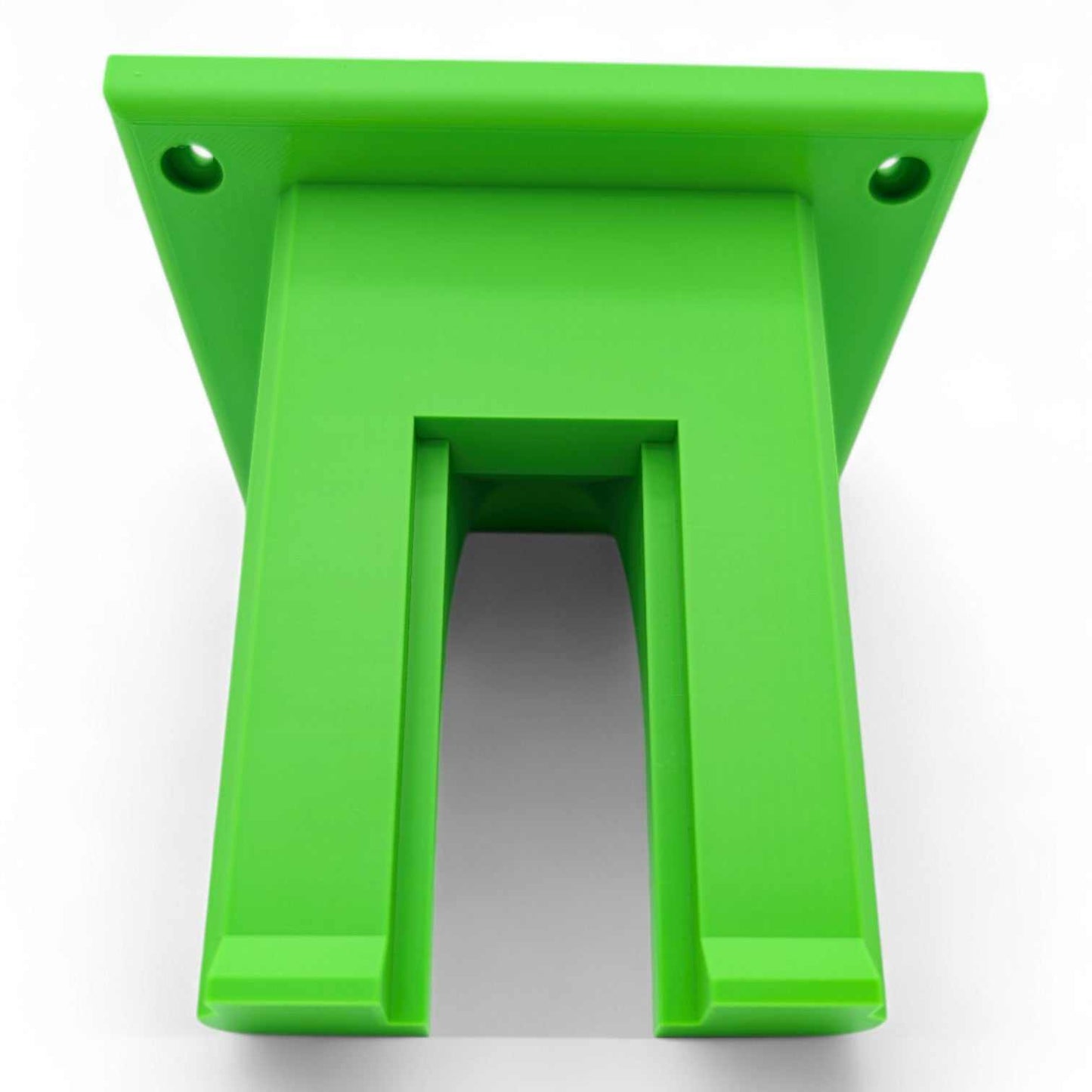 Durable green wall mount for EGO string trimmer, easy storage solution.