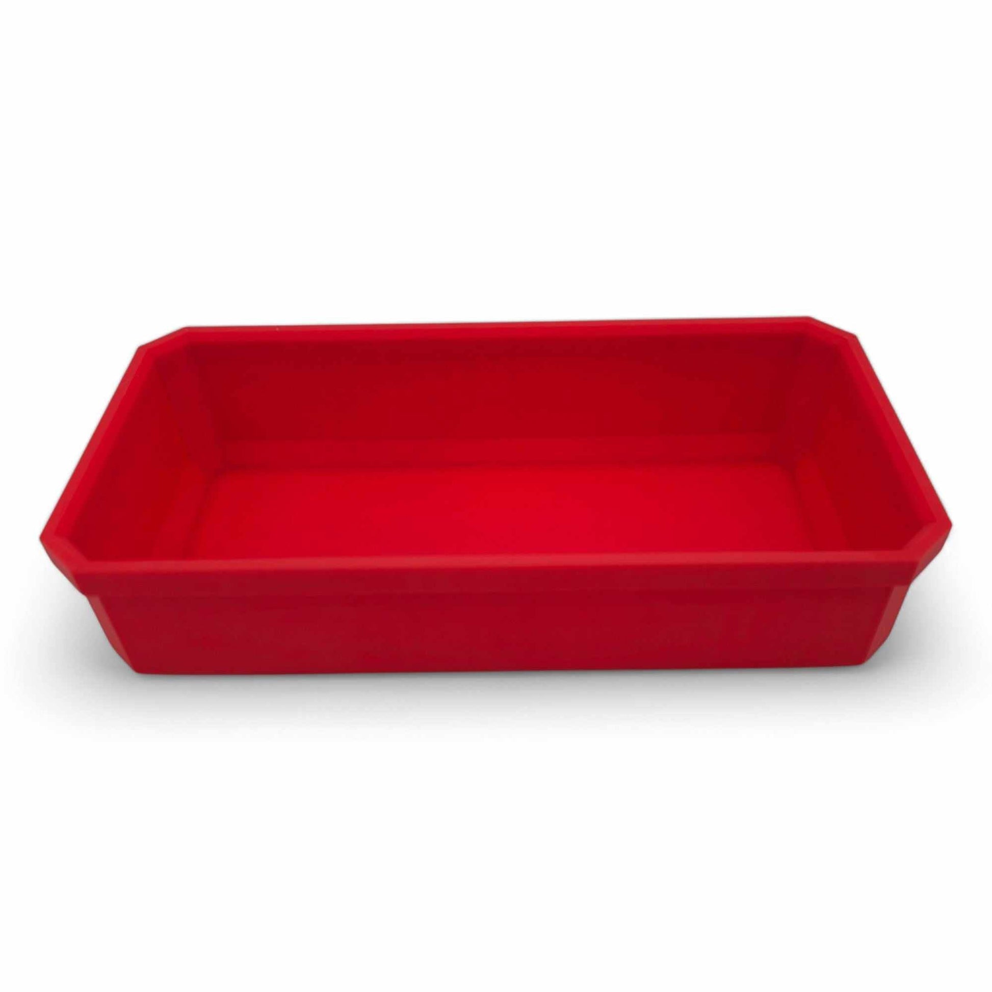Red Milwaukee Pack-out Slim long bin without divider for organizing longer tools and accessories
