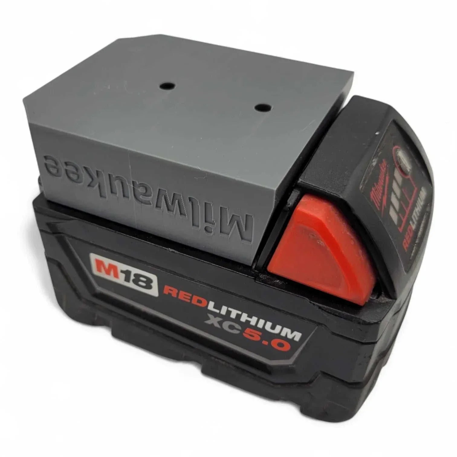Milwaukee M18 Battery Wall Mounts in heavy-duty PETG, 3-pack, easy installation, secure click-in for garage or workbench.