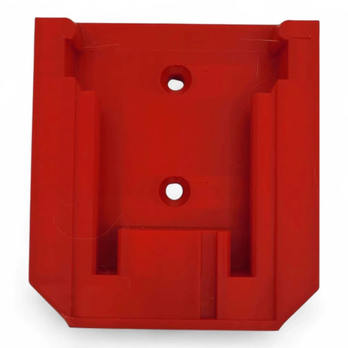 Milwaukee M18 Battery Wall Mount made of durable PETG in red, designed for secure mounting.