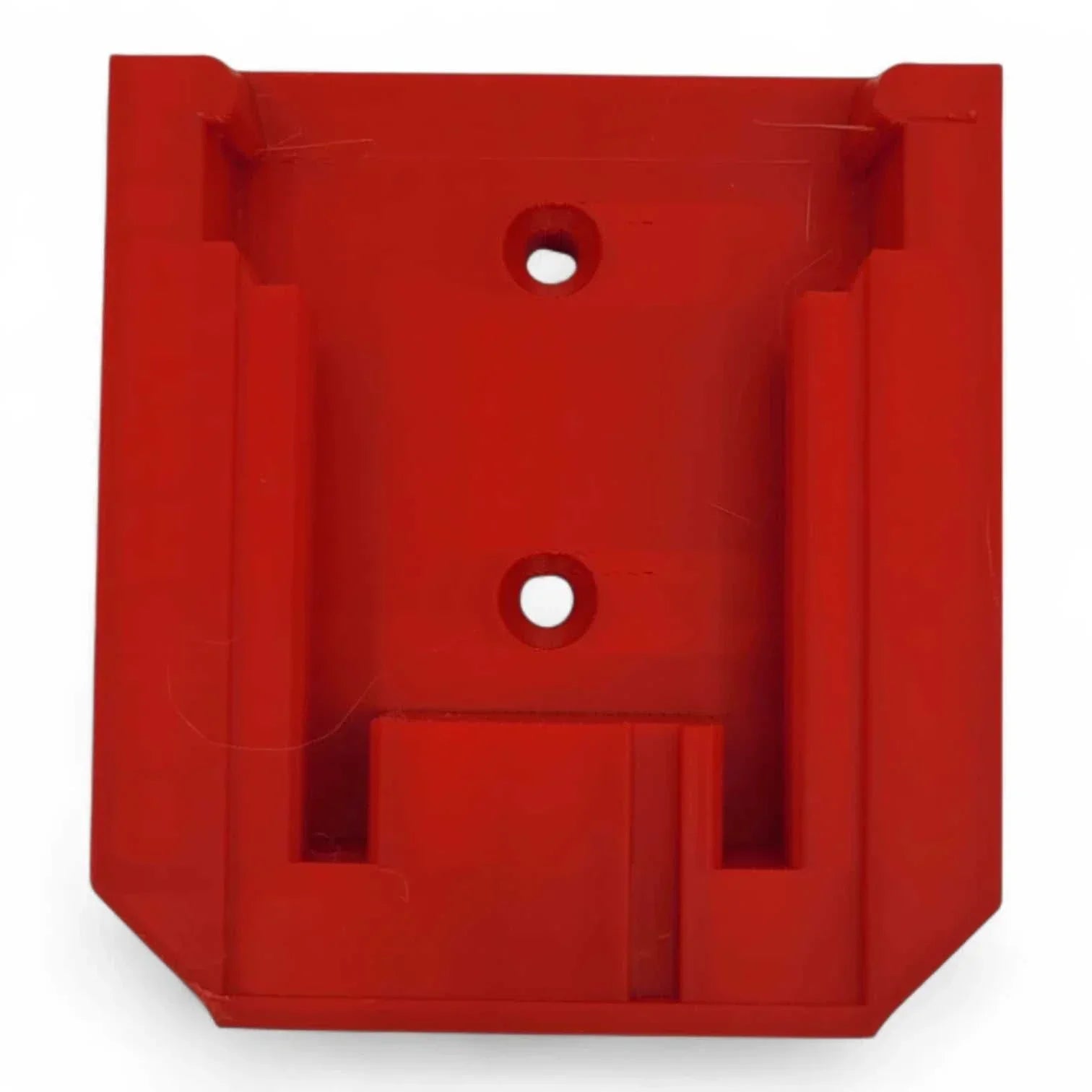 Milwaukee M18 Battery Wall Mount made of durable PETG in red, designed for secure mounting.