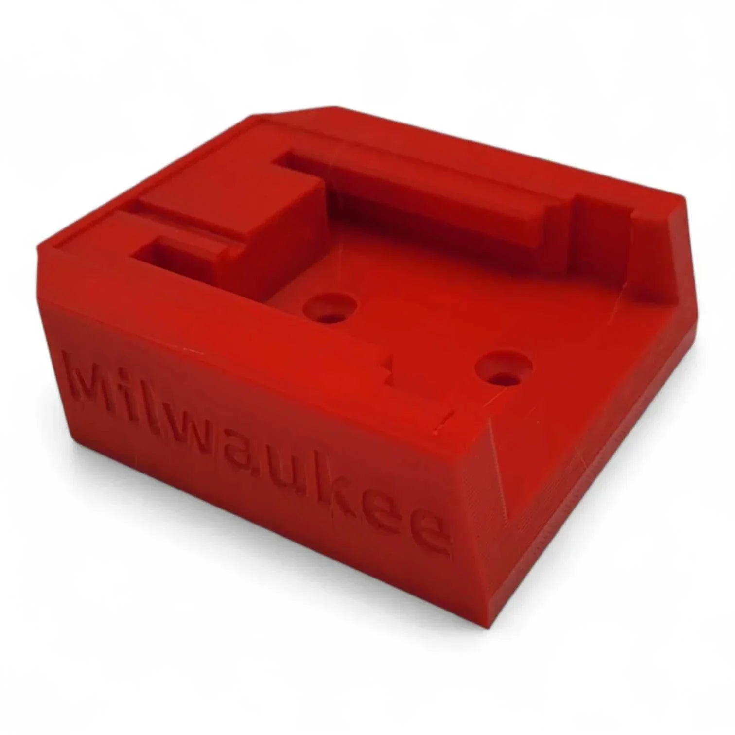 Milwaukee M18 Battery Wall Mount in red PETG, secure tool storage solution, 3-pack.