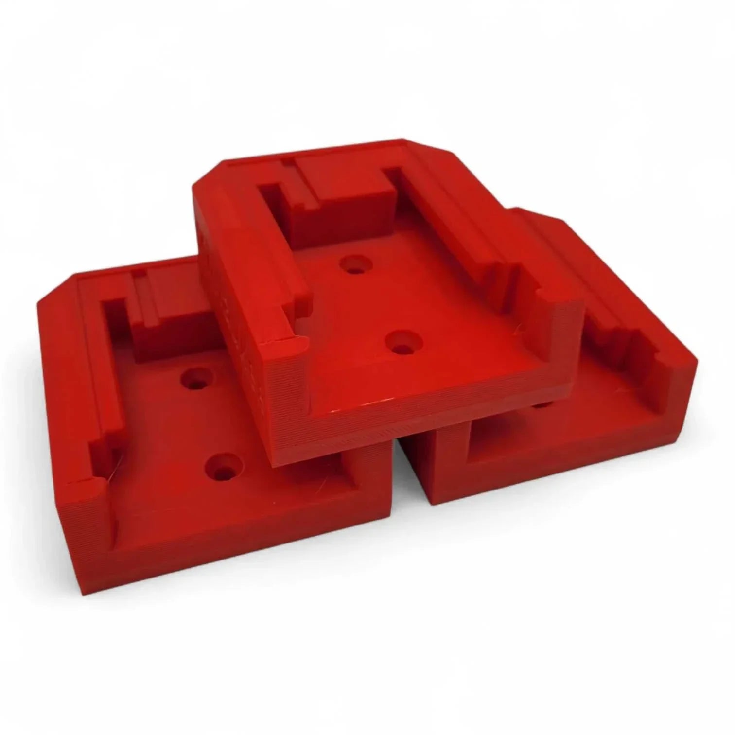 Milwaukee M18 Battery Wall Mounts in red PETG, heavy-duty, 3-pack.