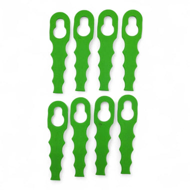 8-pack of durable green 3D-printed replacement blades for Ryobi 18V ONE+ trimmer.