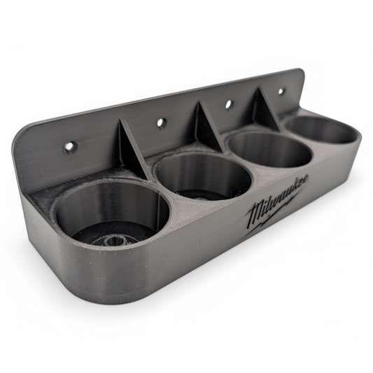 Milwaukee 2505 Head Storage Rack wall-mount organizer for holding four Fuel Installation Driver heads upright, made of durable PETG material.